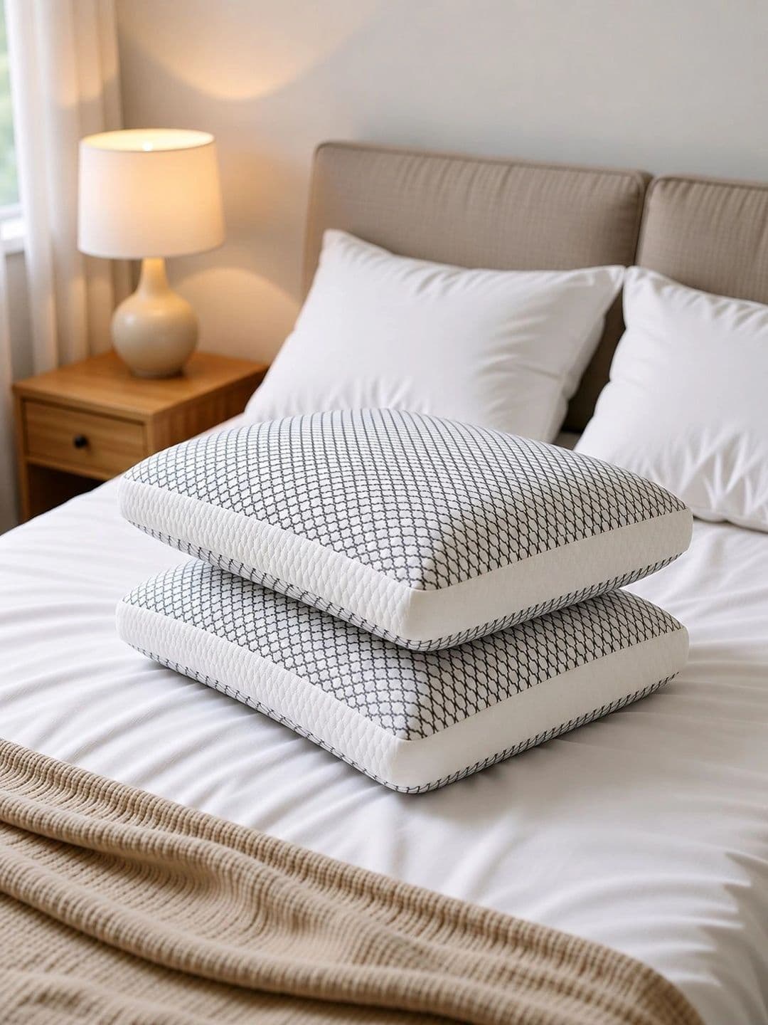 LA VERNE LA VERNE Cooling Gel White Solid Polycotton Cooling Set of 2 Medium Memory Foam Sleep Pillow-68.58 x 43.18 cm