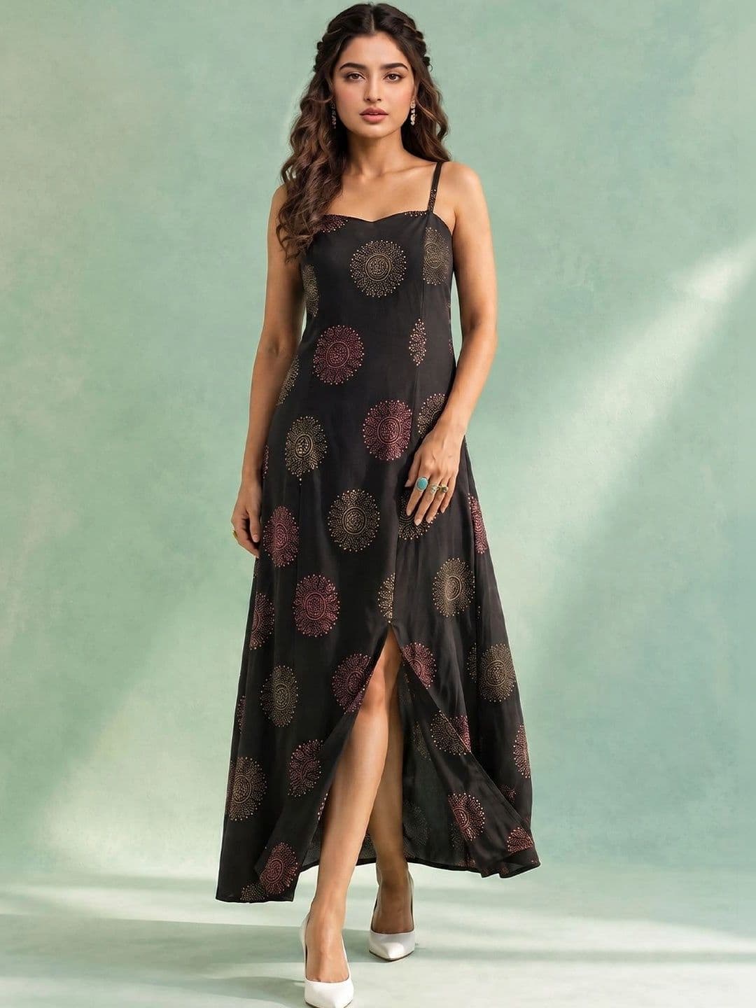 Ethnic Motifs Print Maxi Dress AADVIKA  Women Ethnic Motifs Maxi Dress