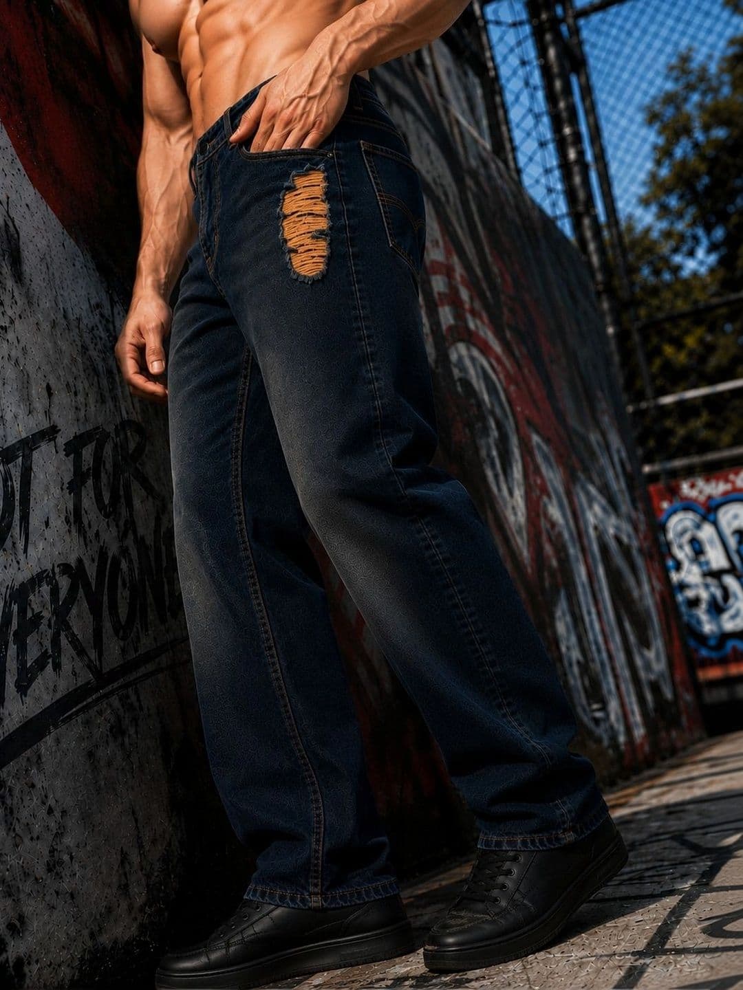 Straight Fit Cotton Jeans Bene Kleed Men Rust Straight Fit Low Distress Light Fade Cotton Jeans