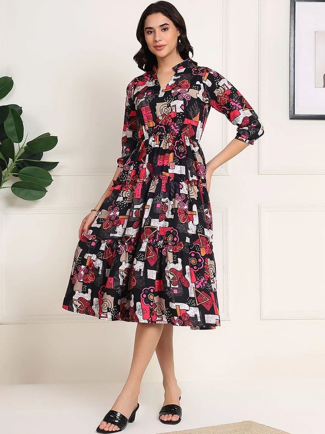 Kahara Kahara Print Crepe A-Line Midi Dress
