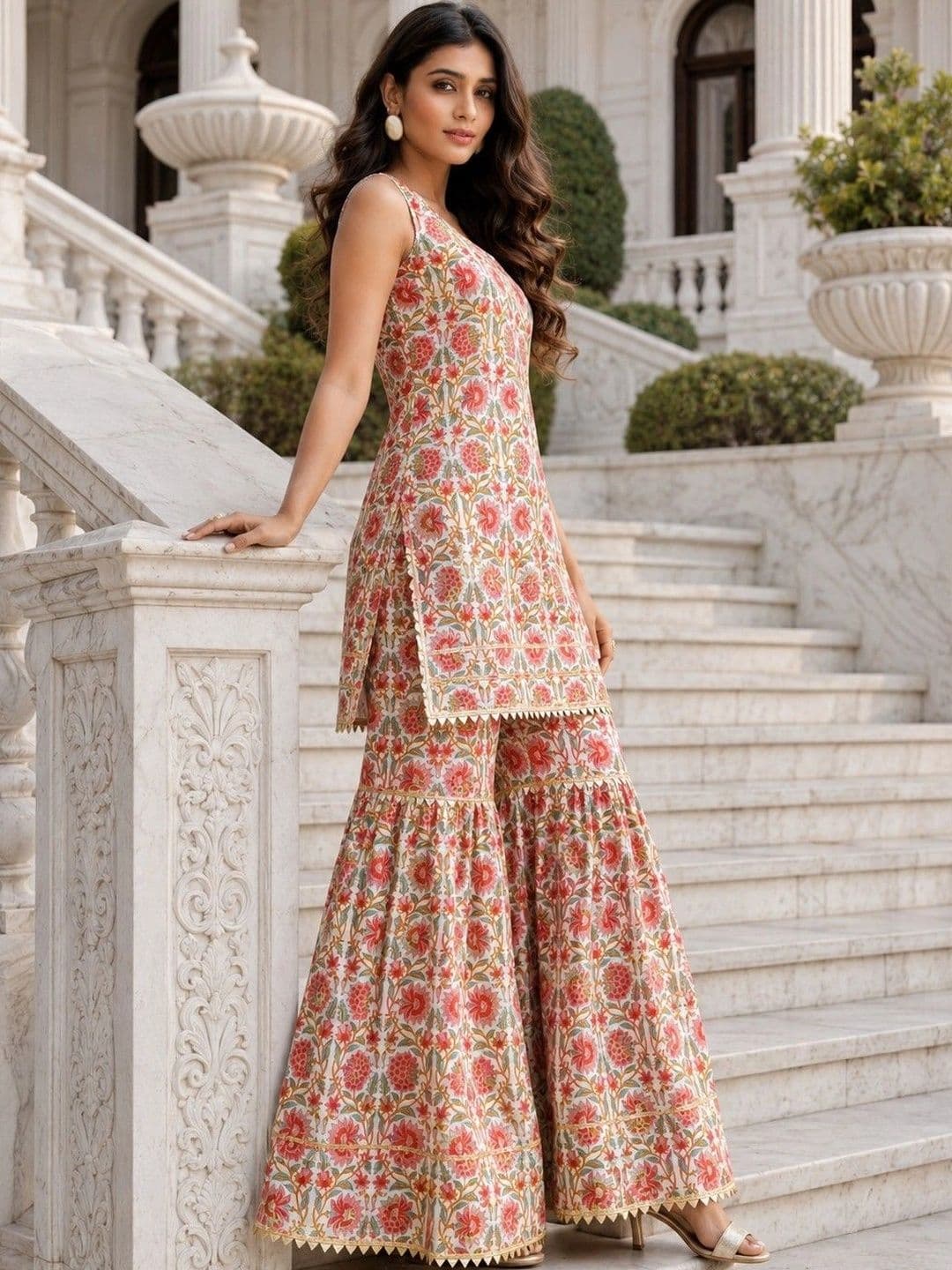 NAVYAAZRI NAVYAAZRI Floral Cotton Printed Tunic with Palazzos
