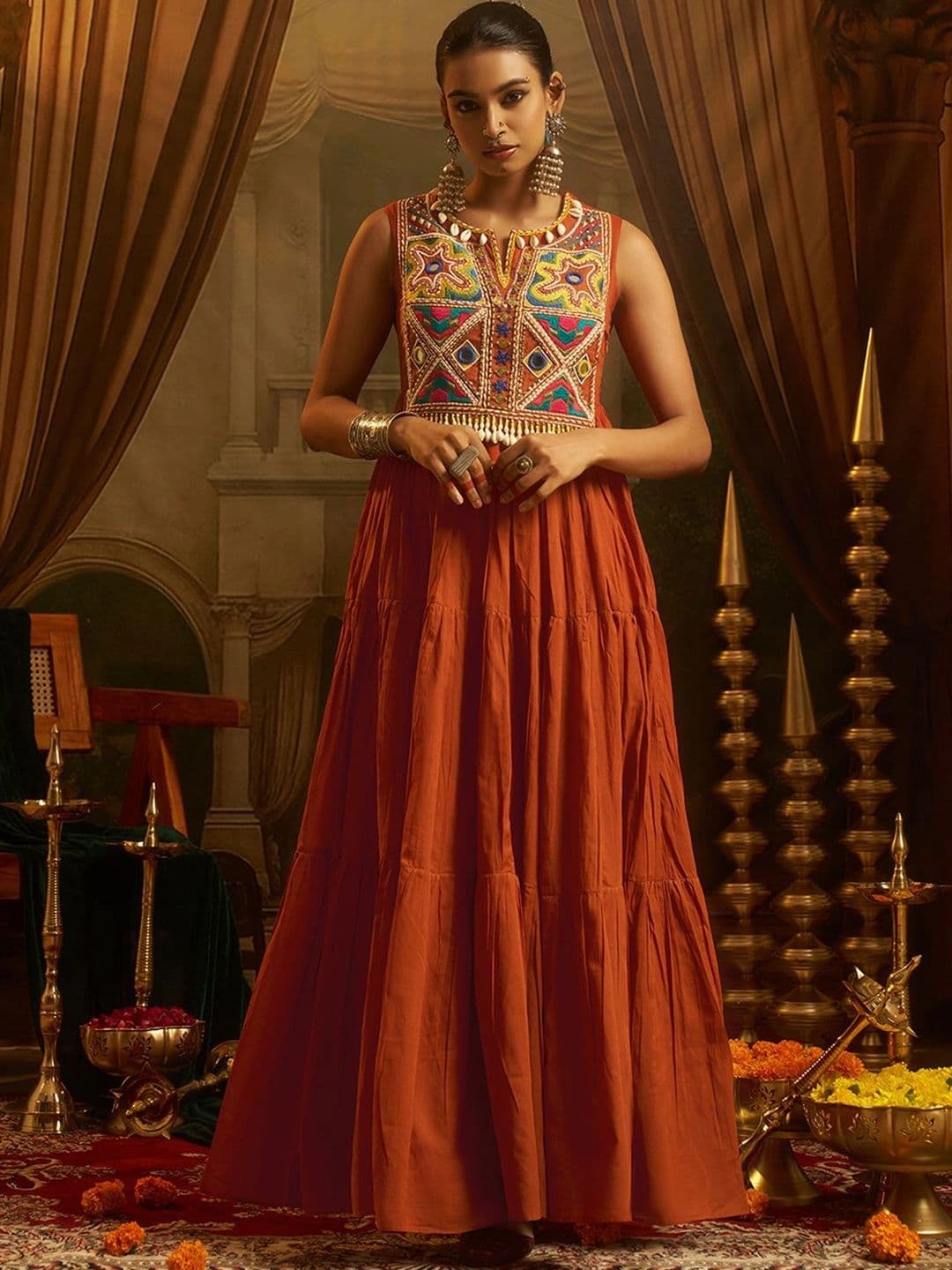 Fusionic Fusionic Women Ethnic Motifs Embroidered Maxi Dress