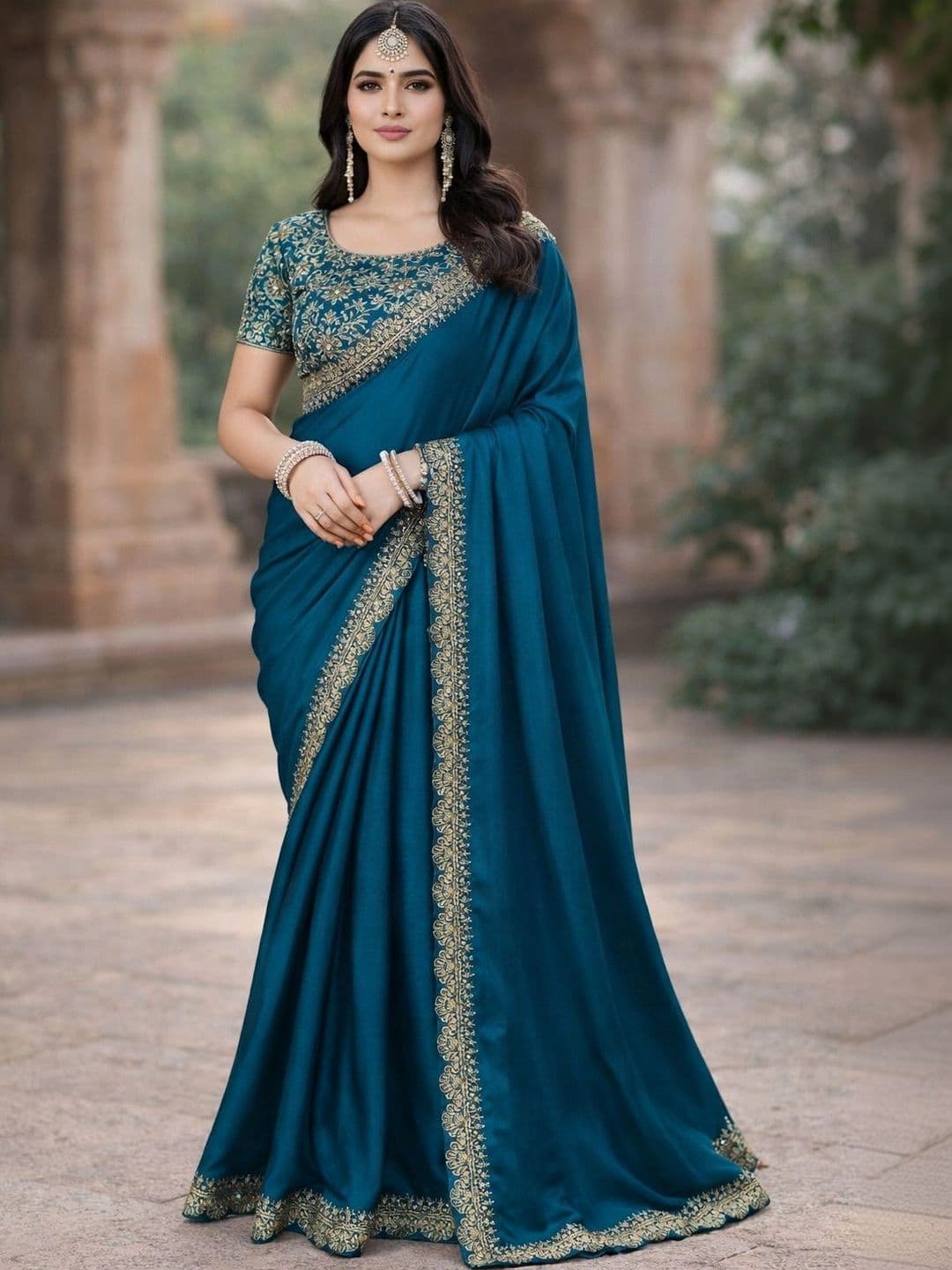 KALINI KALINI Floral Zari Silk Blend Heavy Work Saree