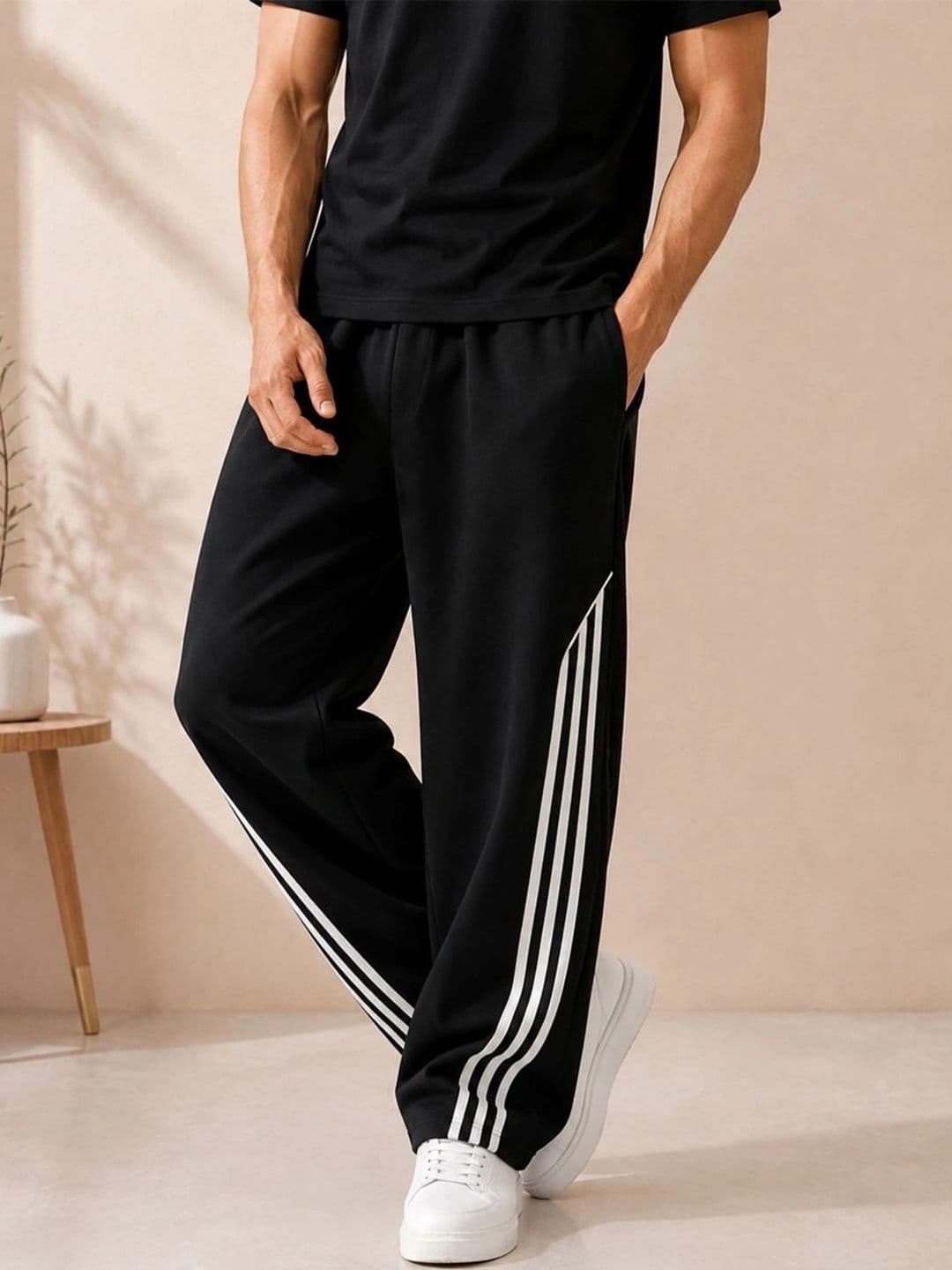 SZN SZN Men Classic Regular Fit Mid-Rise with Side Stripe Stretchable Trouser