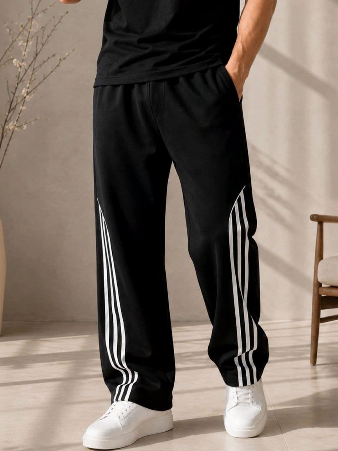 MaverIQ MaverIQ Men Classic Regular Fit Mid-Rise with Side Stripe Line Trouser