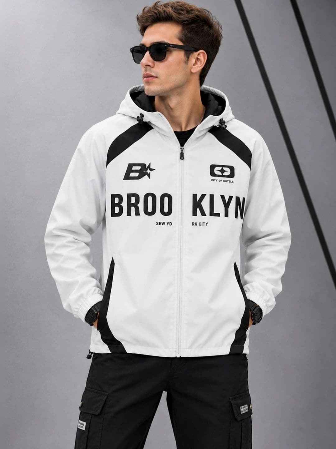 Mast & Harbour Mast & Harbour Men Typography Colourblocked Lightweight Woven Jacket