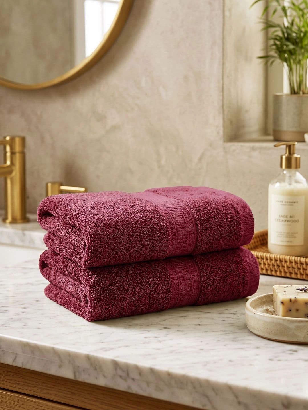 MYTRIDENT MYTRIDENT 2-Pcs Maroon 600 GSM Hand Towels