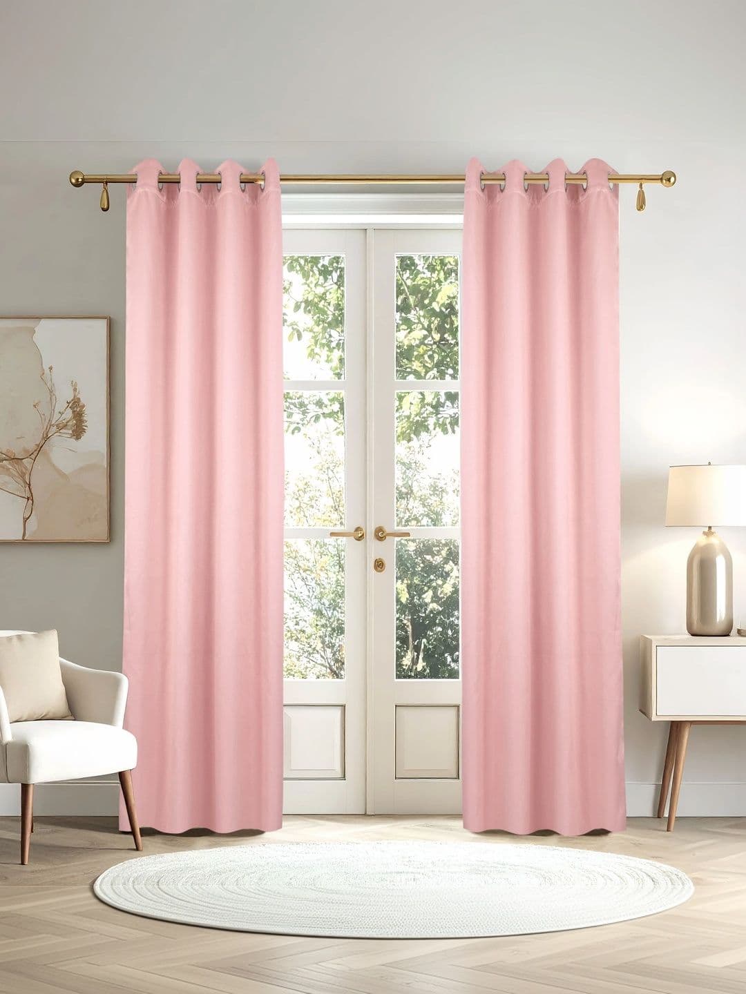 Home Centre Home Centre Pink Set of 2 Long Door Curtain