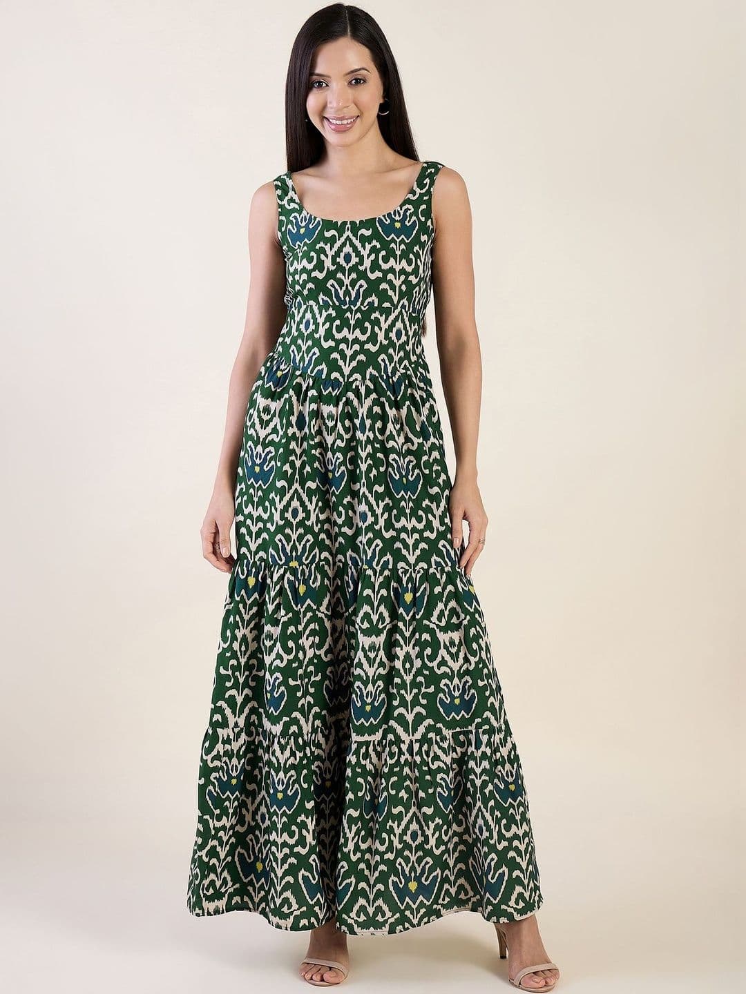 Green Ikat Printed Maxi Dress aayu Print Maxi Dress