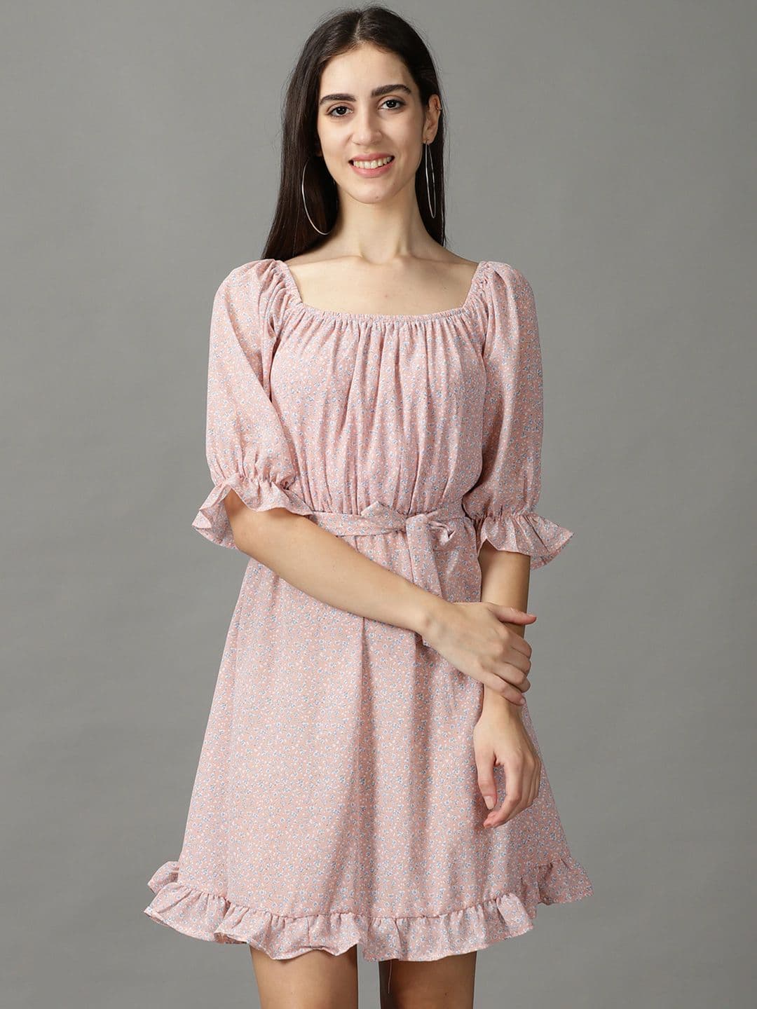 SHOWOFFFF SHOWOFFFF Puff Sleeves Fit& Flare Dress