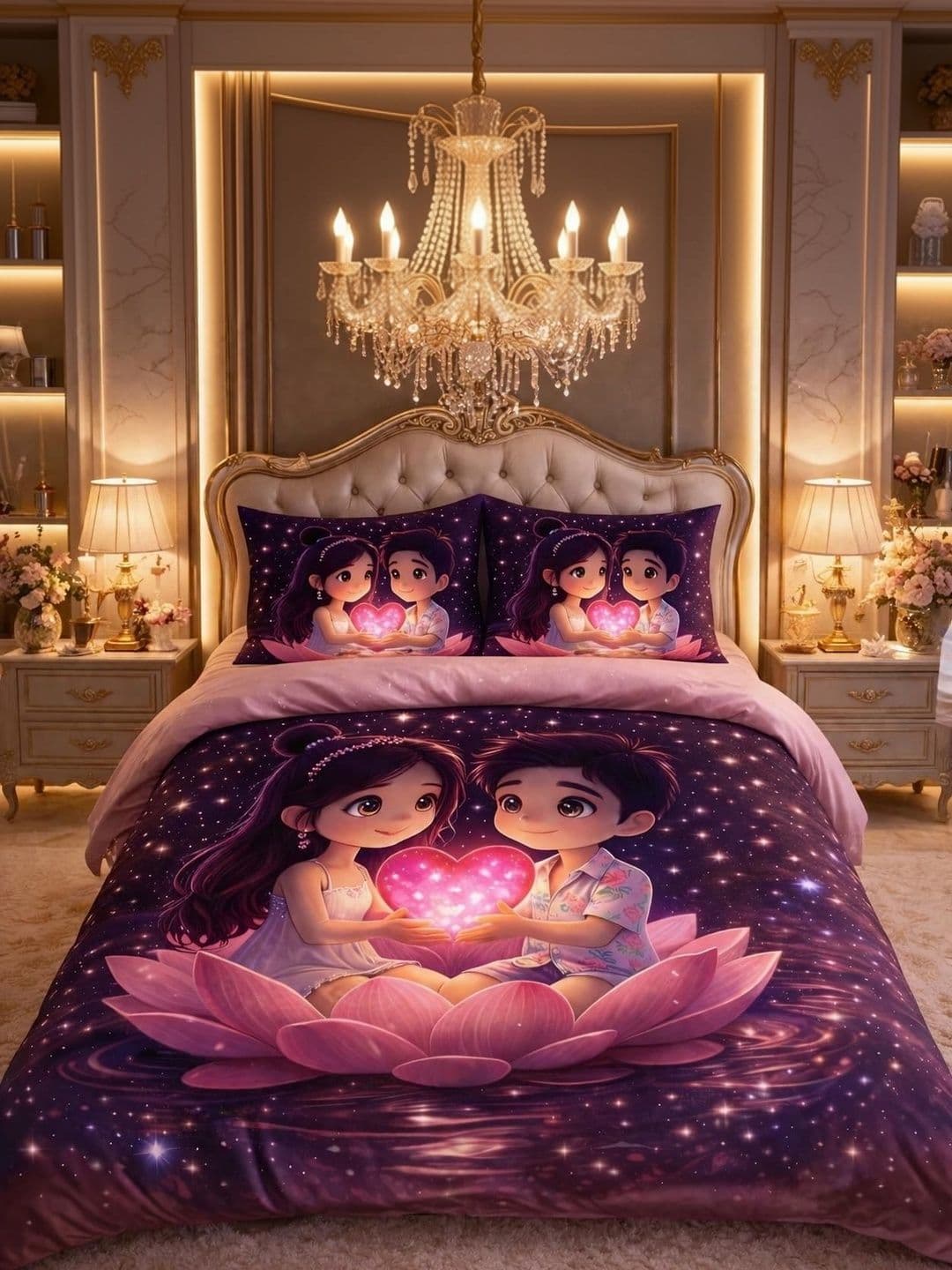 RAHESI HOME RAHESI HOME Purple Graphic 220 TC King Bedsheet with 2 Pillow Covers