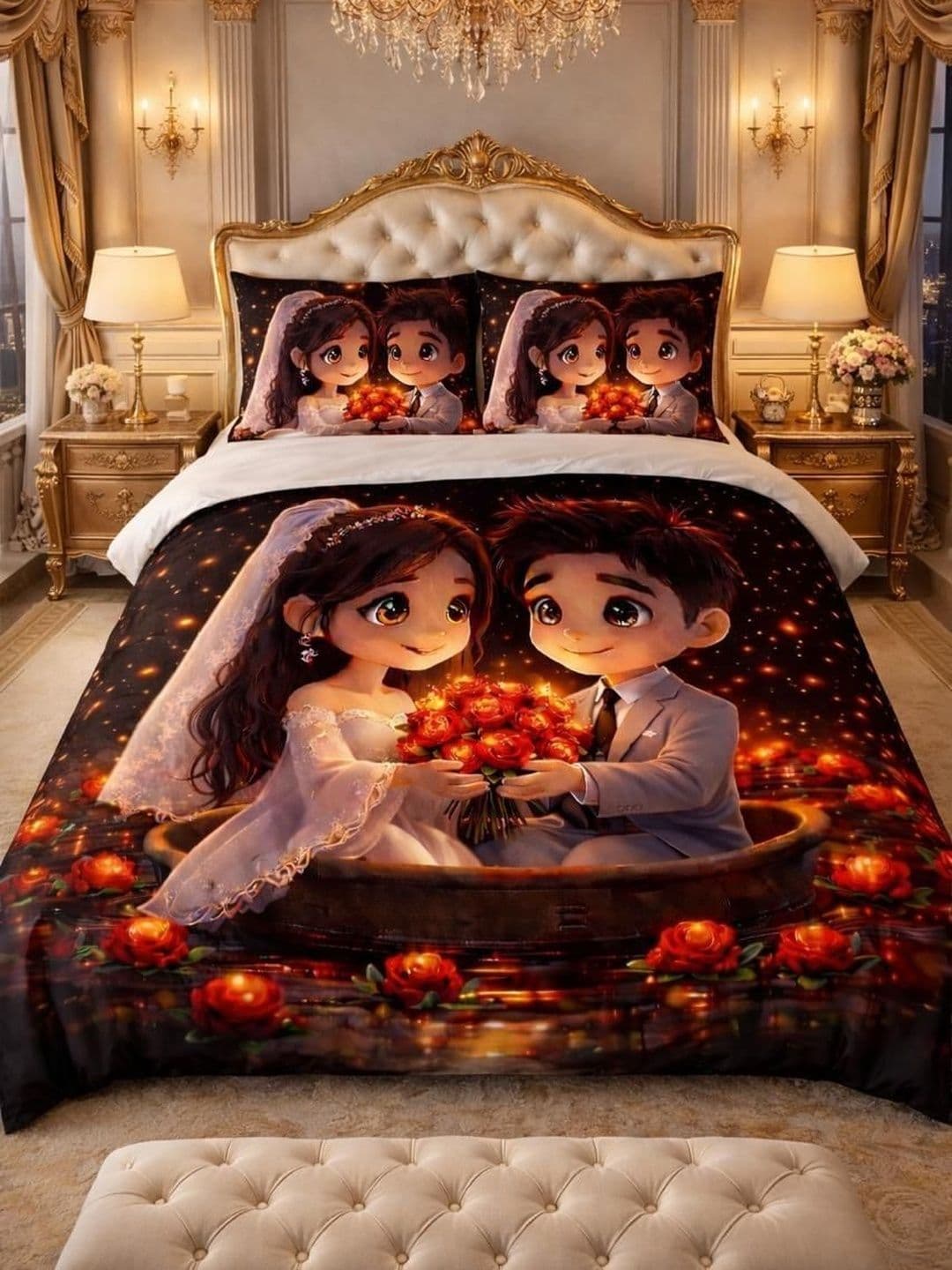 RAHESI HOME RAHESI HOME Multicoloured Conversational 220 TC King Bedsheet with 2 Pillow Covers