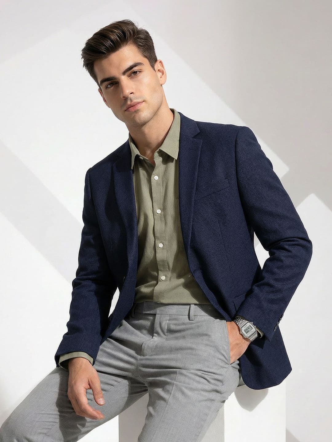 INVICTUS INVICTUS Notched Lapel Collar Slim Fit Single Breasted Formal Blazer
