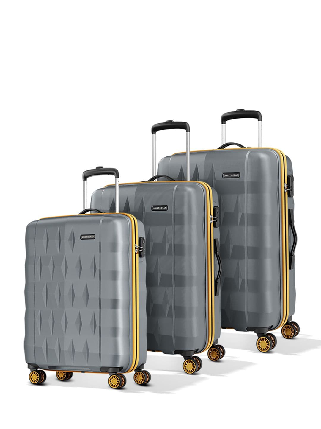 Aristocrat Aristocrat Comet Grey Set of 3 Hard Luggage 56, 66 & 76cm Trolley Bag With Smooth 8-Wheel