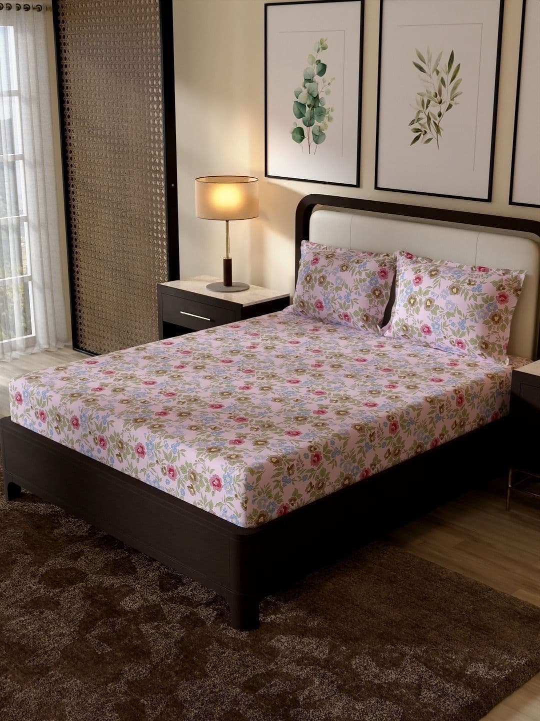 Portico New York Signature Portico New York Signature Pink Floral 104 TC Bedsheet with 2 Pillow Covers