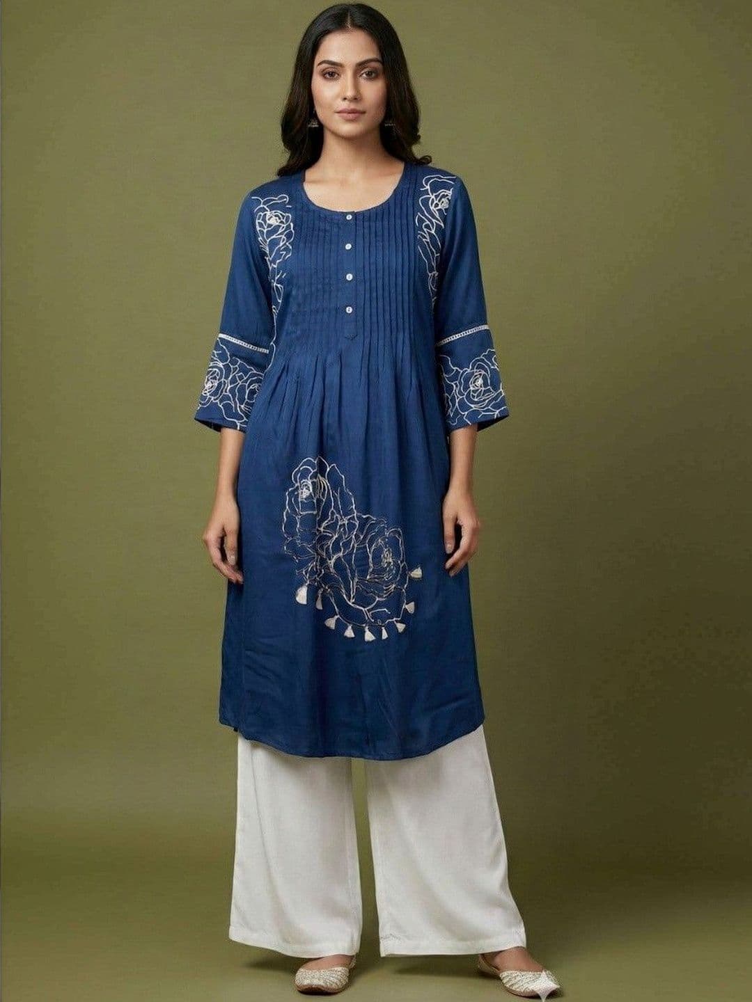 Sangria Sangria Printed Round Neck A-Line Kurtas
