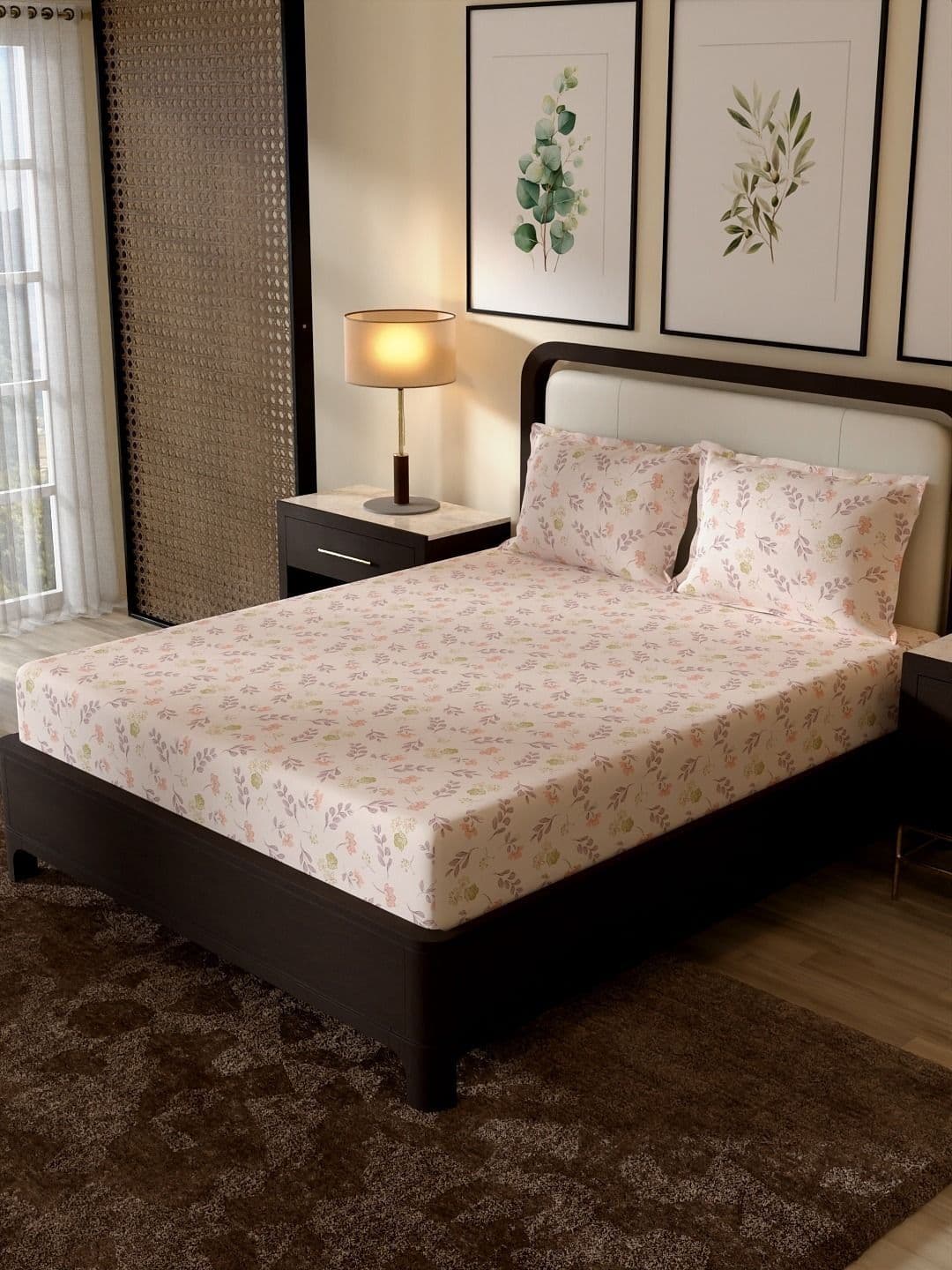 Portico New York Signature Portico New York Signature Cream Floral 104 TC Double Bedsheet with 2 Pillow Covers