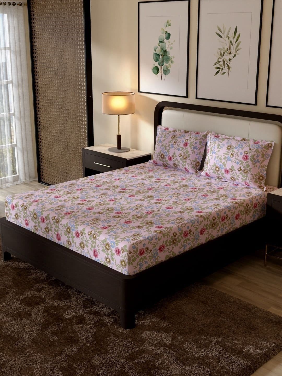 Portico New York Signature Portico New York Signature Pink Floral 104 TC Super King Bedsheet with 2 Pillow Covers