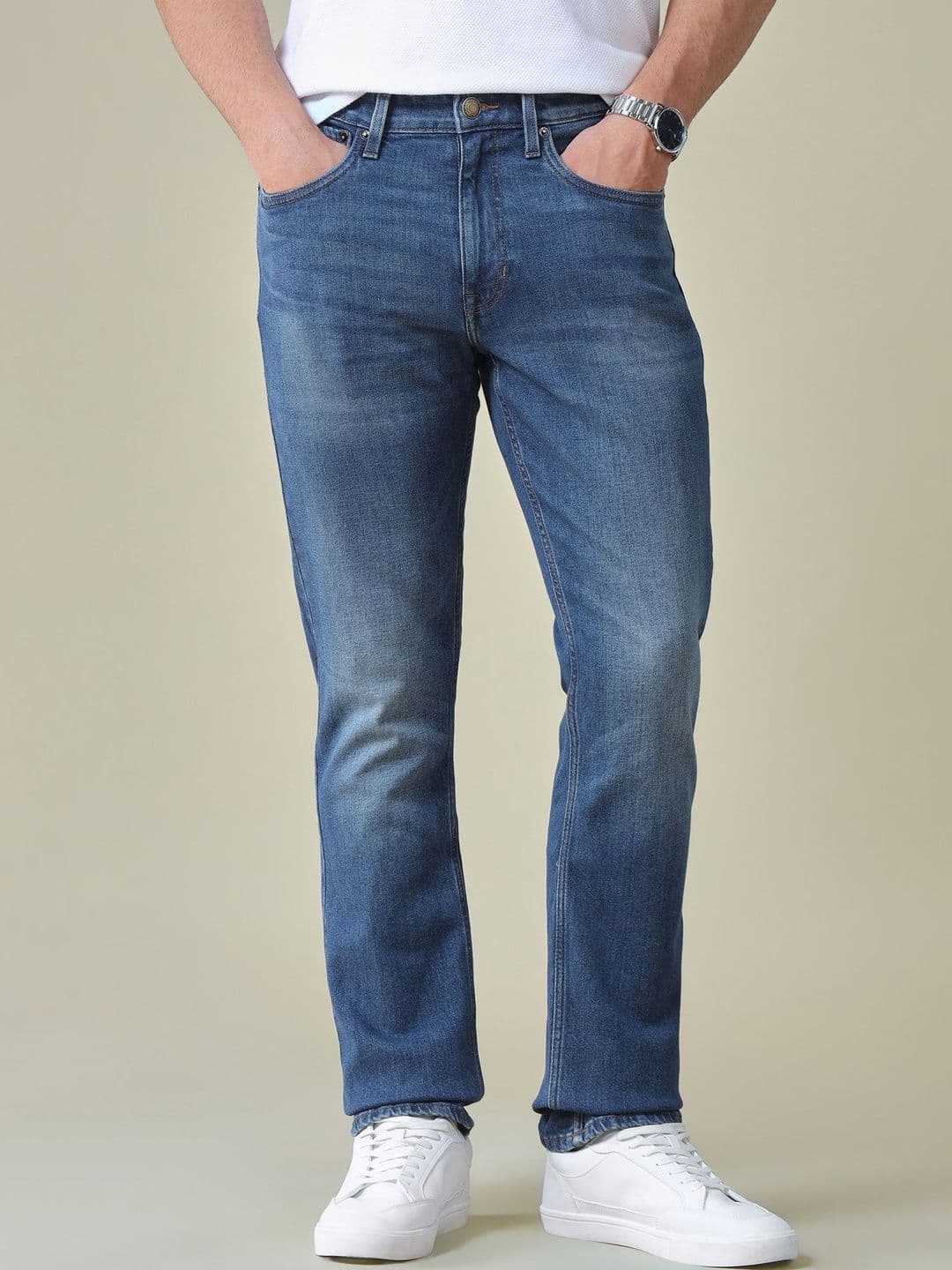 Men Straight Fit Mid-Rise Jeans U.S. Polo Assn. Denim Co. Men Straight Fit Mid-Rise Light Fade Stretchable Jeans