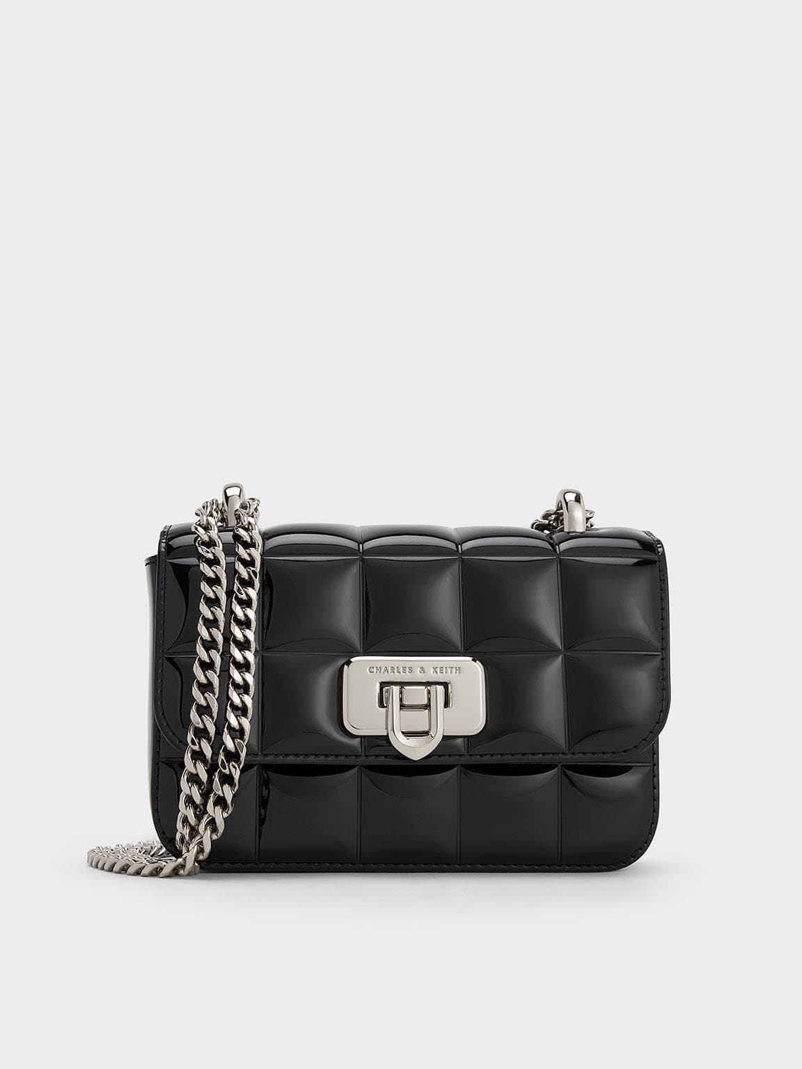 Metallic Square-Quilted Chain-Handle Bag CHARLES & KEITH Metallic Square-Quilted Chain-Handle Bag