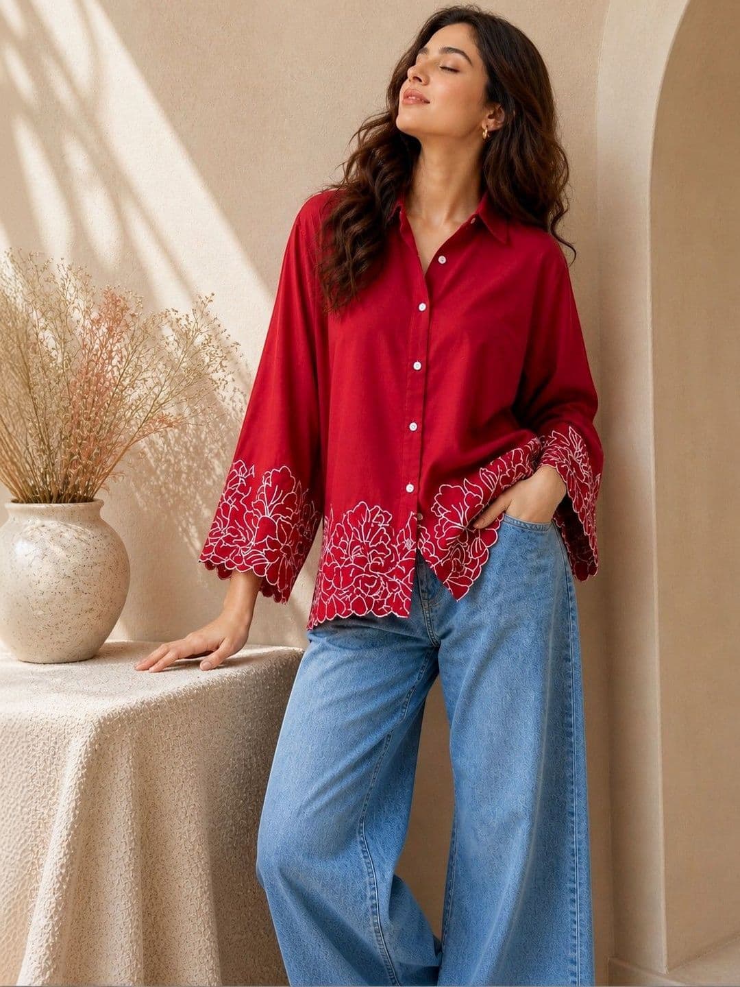 Tzelynn Tzelynn Floral Printed Pure Cotton Casual Shirt