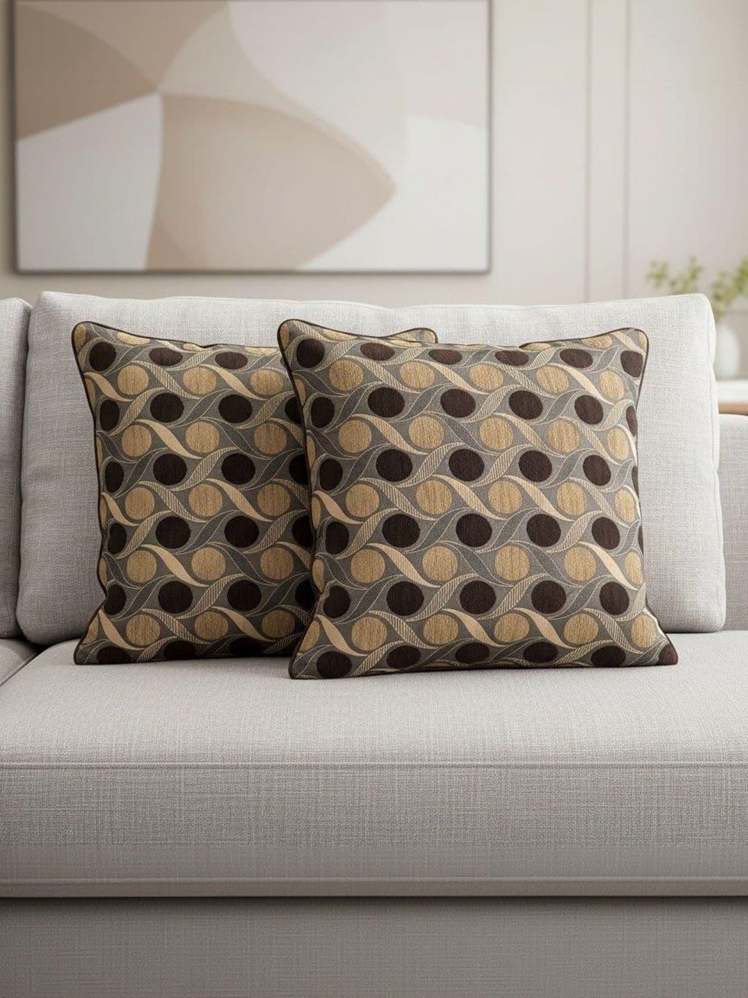 Themes Furnishings & Decor Themes Furnishings & Decor Brown Set of 2 Geometric Square Cushion Covers