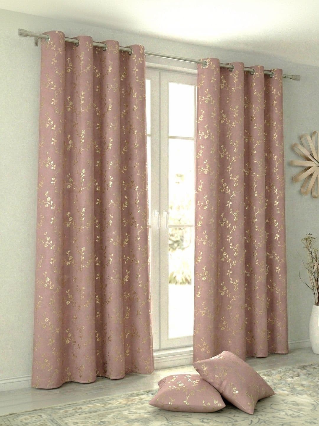 Home Spark Home Spark Rose Gold Set of 2 Floral Room Darkening Door Curtain