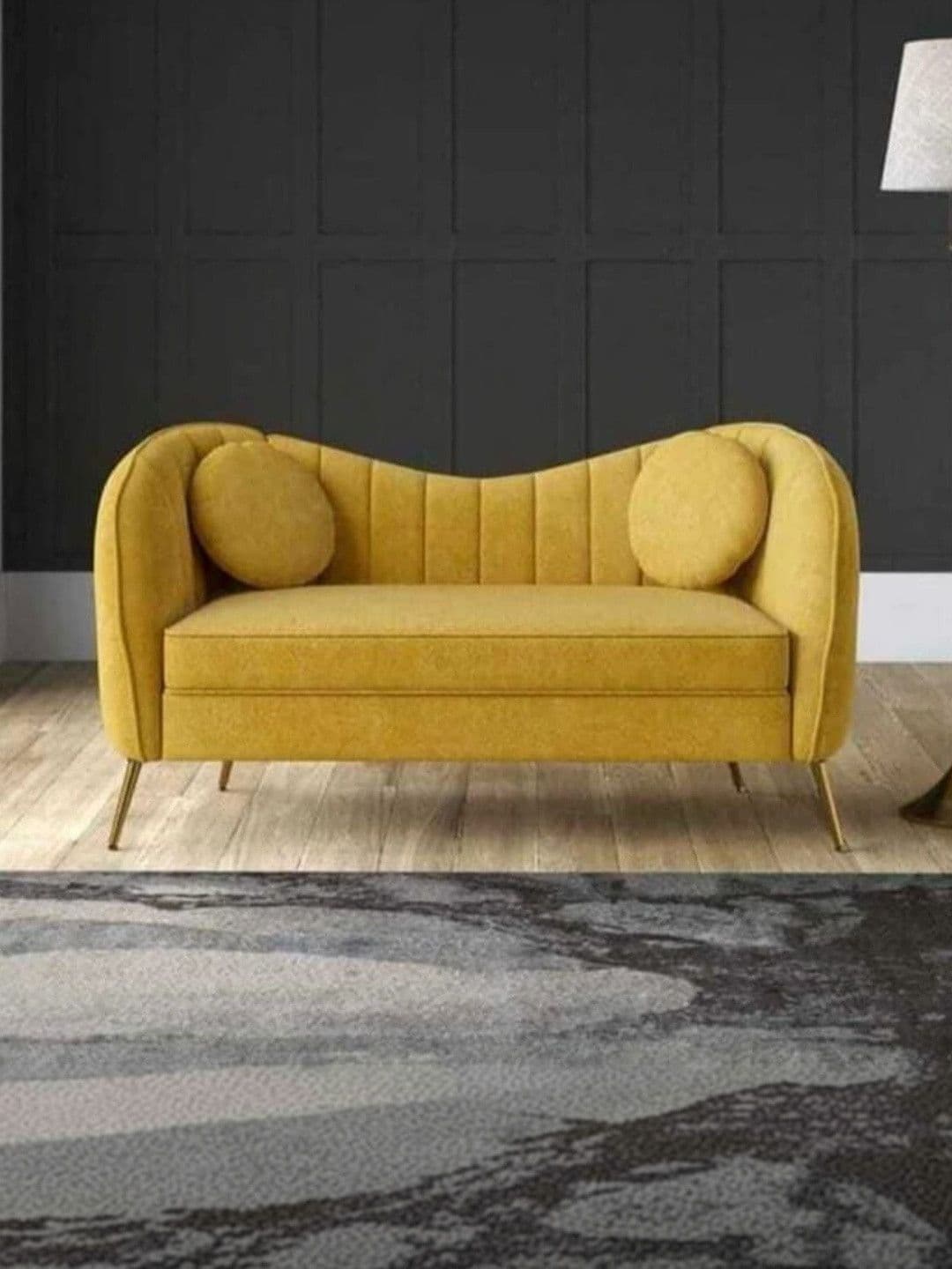 INDIAWOODMART INDIAWOODMART Yellow 2 Seater Sofa With 2 Pillow