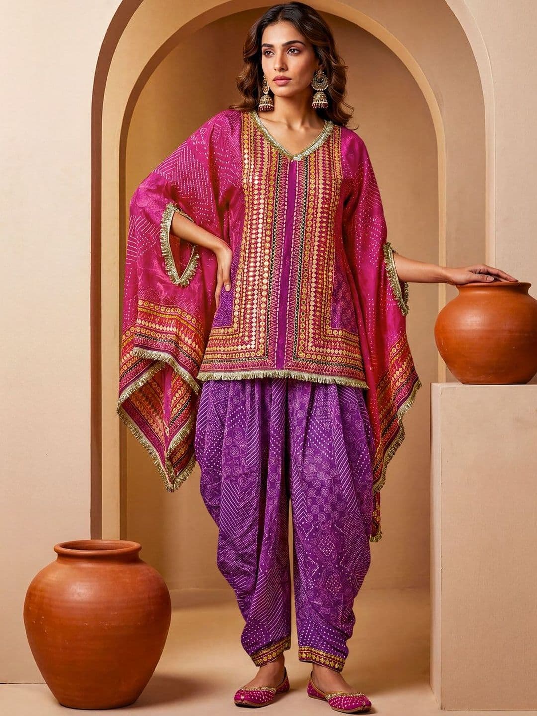 Bohemian Embellished Co-Ords Inddus Bohemian Silk Embellished Tunic with Palazzos