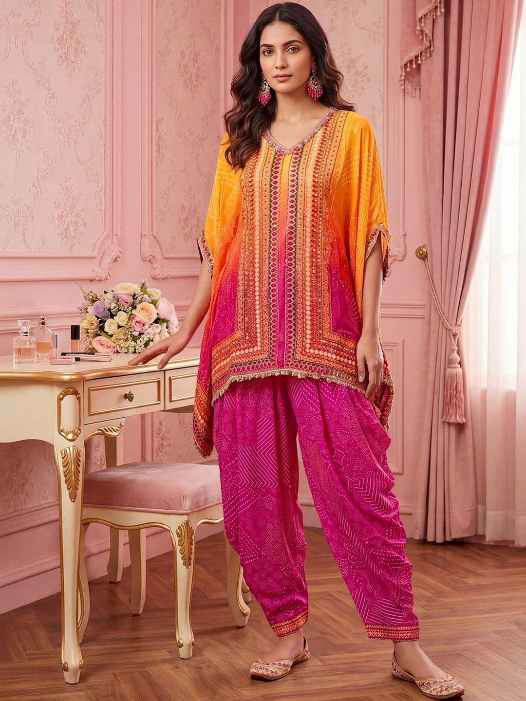 Bling & Sparkly Embellished Co-Ords Inddus Bling & Sparkly Silk Embellished Tunic with Palazzos