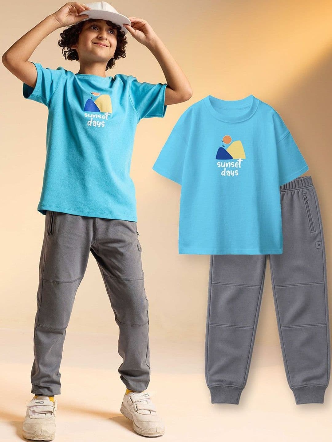 Boys T-Shirt & Joggers Set Dotokids Boys Relaxed Fit Graphic T-Shirt & Cottn Joggers Clothing Set