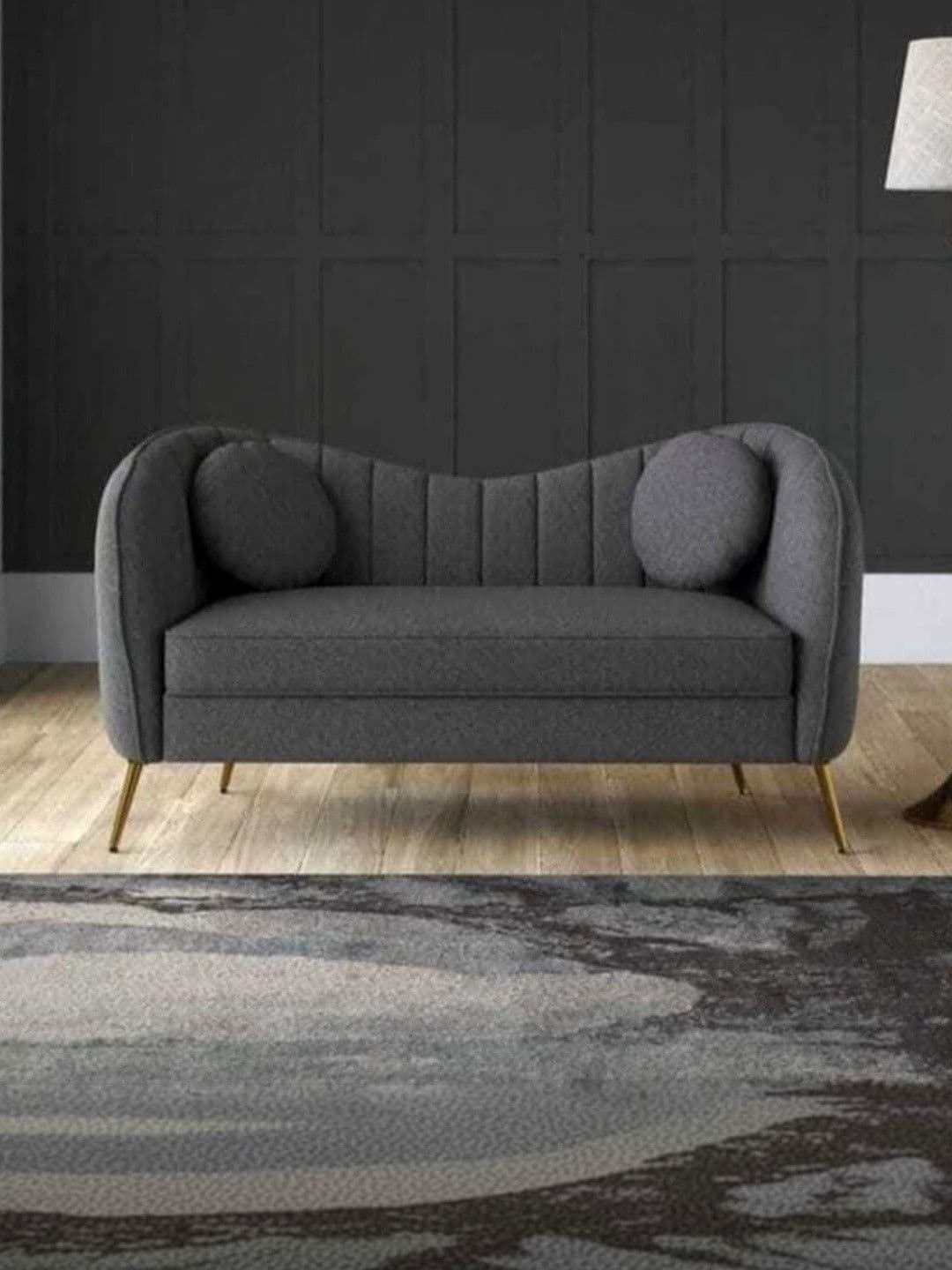 INDIAWOODMART INDIAWOODMART Grey 2 Seater Sofa With 2 Pillow