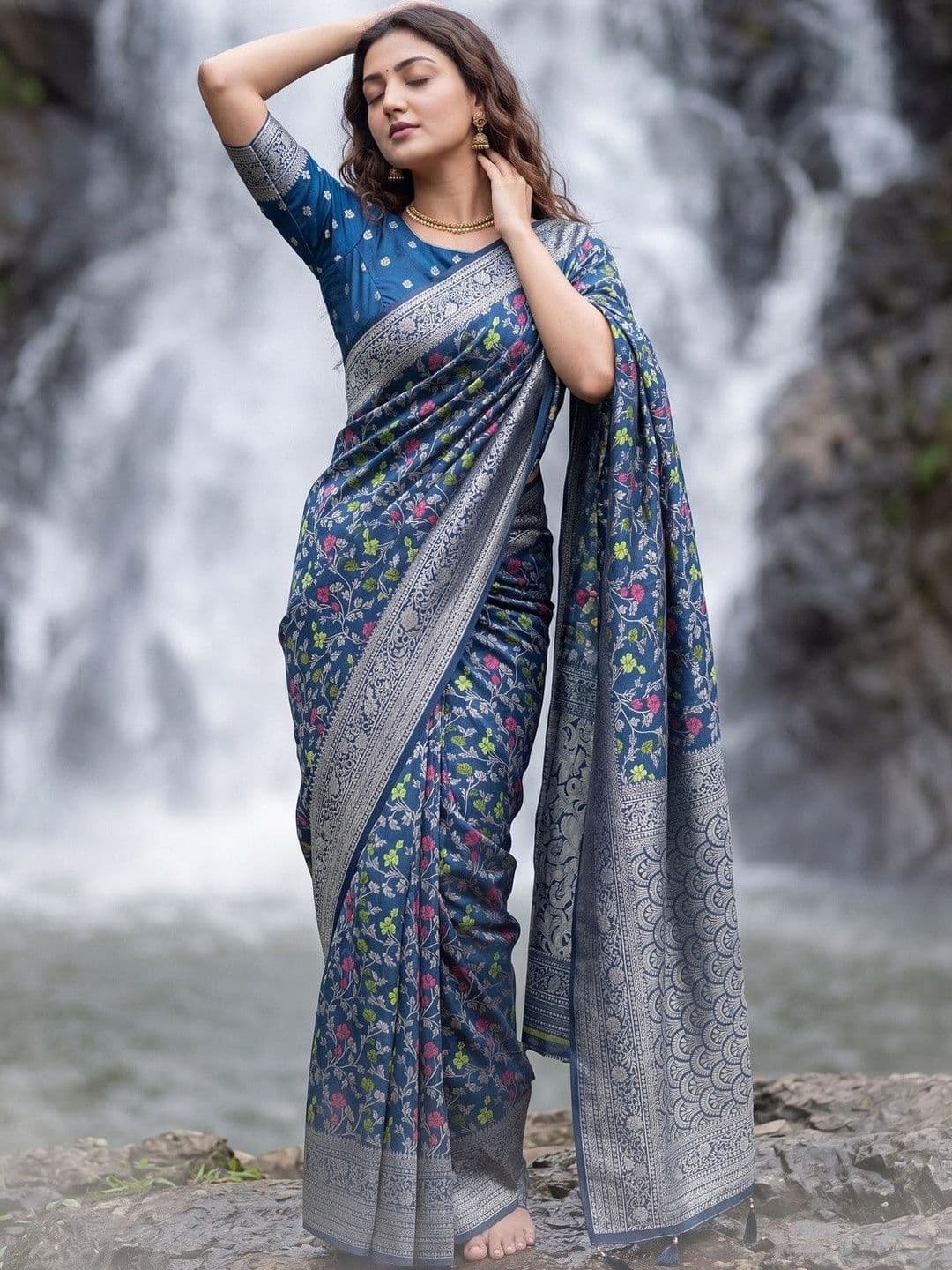 Maharanga Maharanga Blue & Silver Dola Silk Zari Woven Work Saree