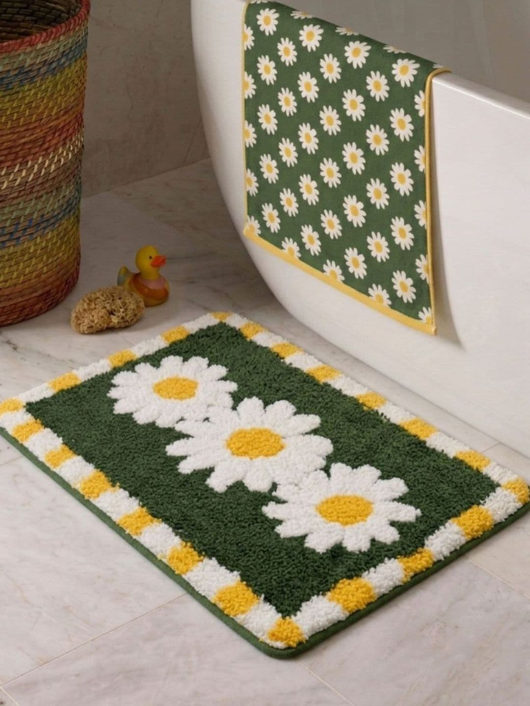 Super Soft Bath Mat (40x60 cm) DREAM WEAVERZ Green Anti-Skid Bath Rugs