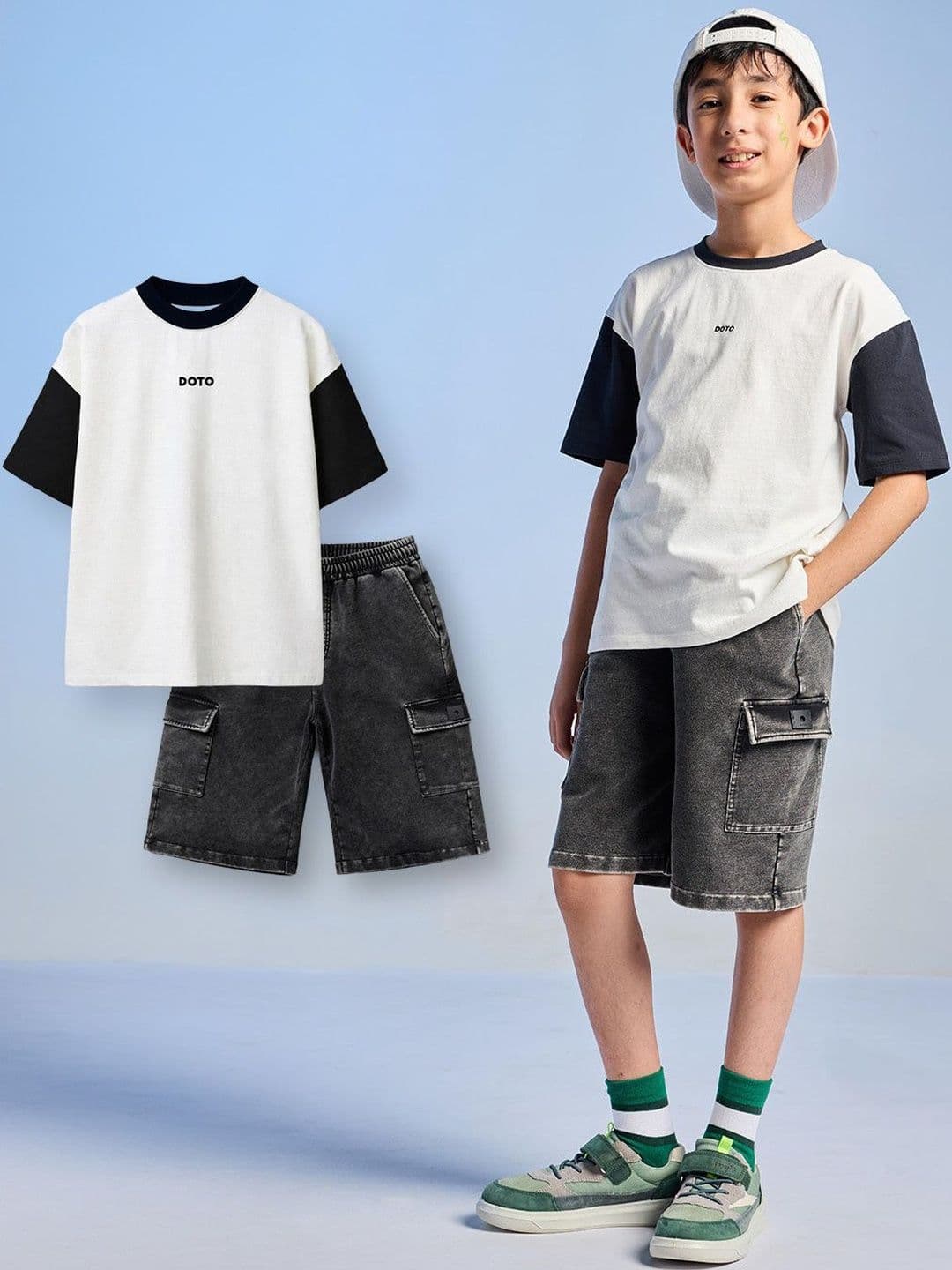 Boys T-Shirt & Denim Shorts Dotokids Boys Relaxed Fit Graphic T-Shirt & Cargo Denim Shorts Clothing Set