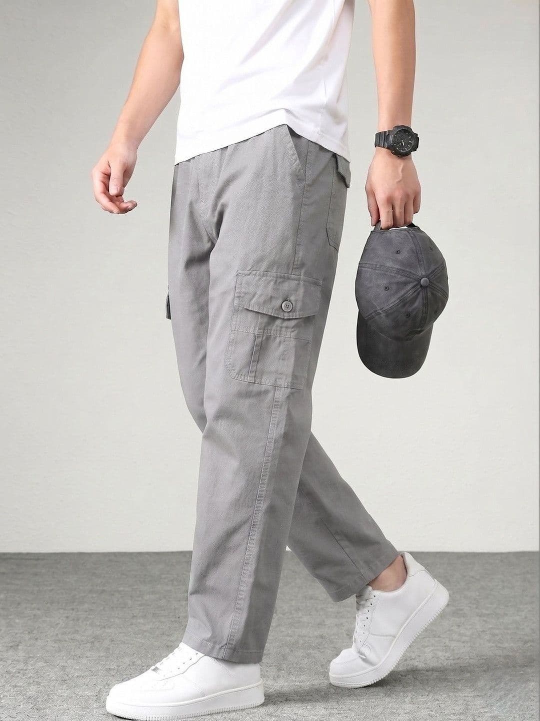 HERE&NOW HERE&NOW Men Relaxed Loose Fit Cargos Trousers