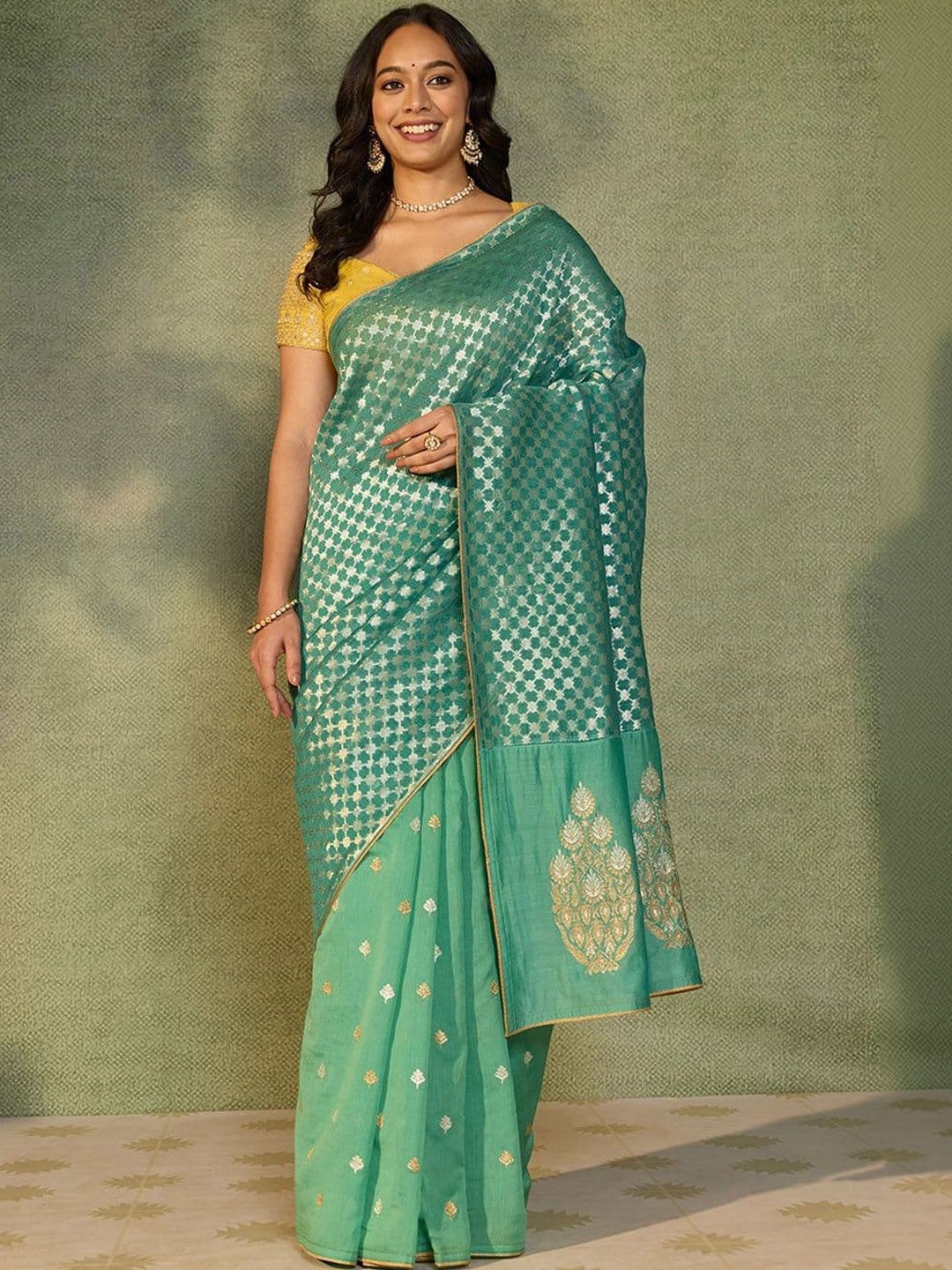 Blue Silk Cotton Saree Taneira Woven Design Embroidered Silk Cotton Heavy Work Saree