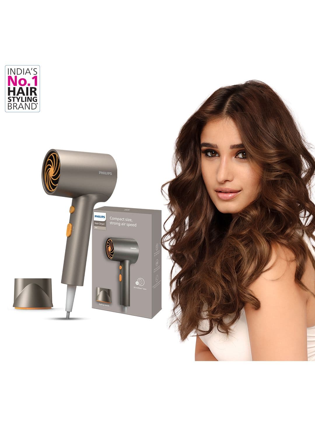 Philips Philips BHD321/06 1600W Hair Dryer with 4 Heat & Speed Modes - Brown & Orange