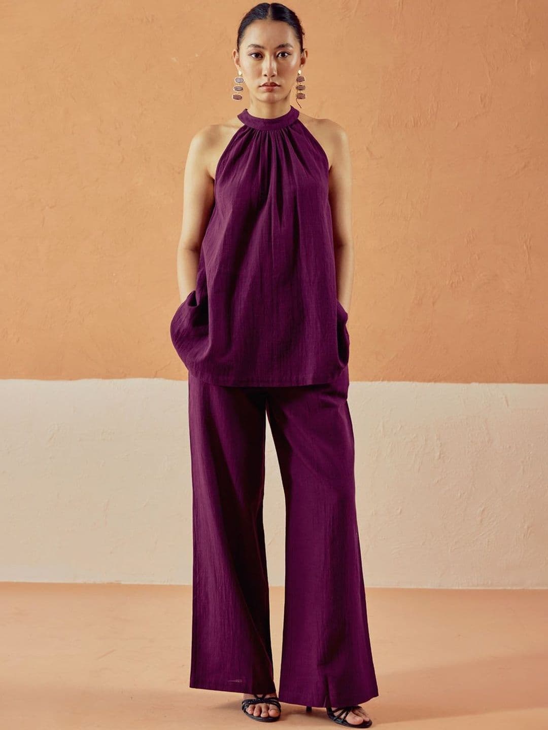 Solid Co-Ords FIORRA Linen Solid Top with Trousers