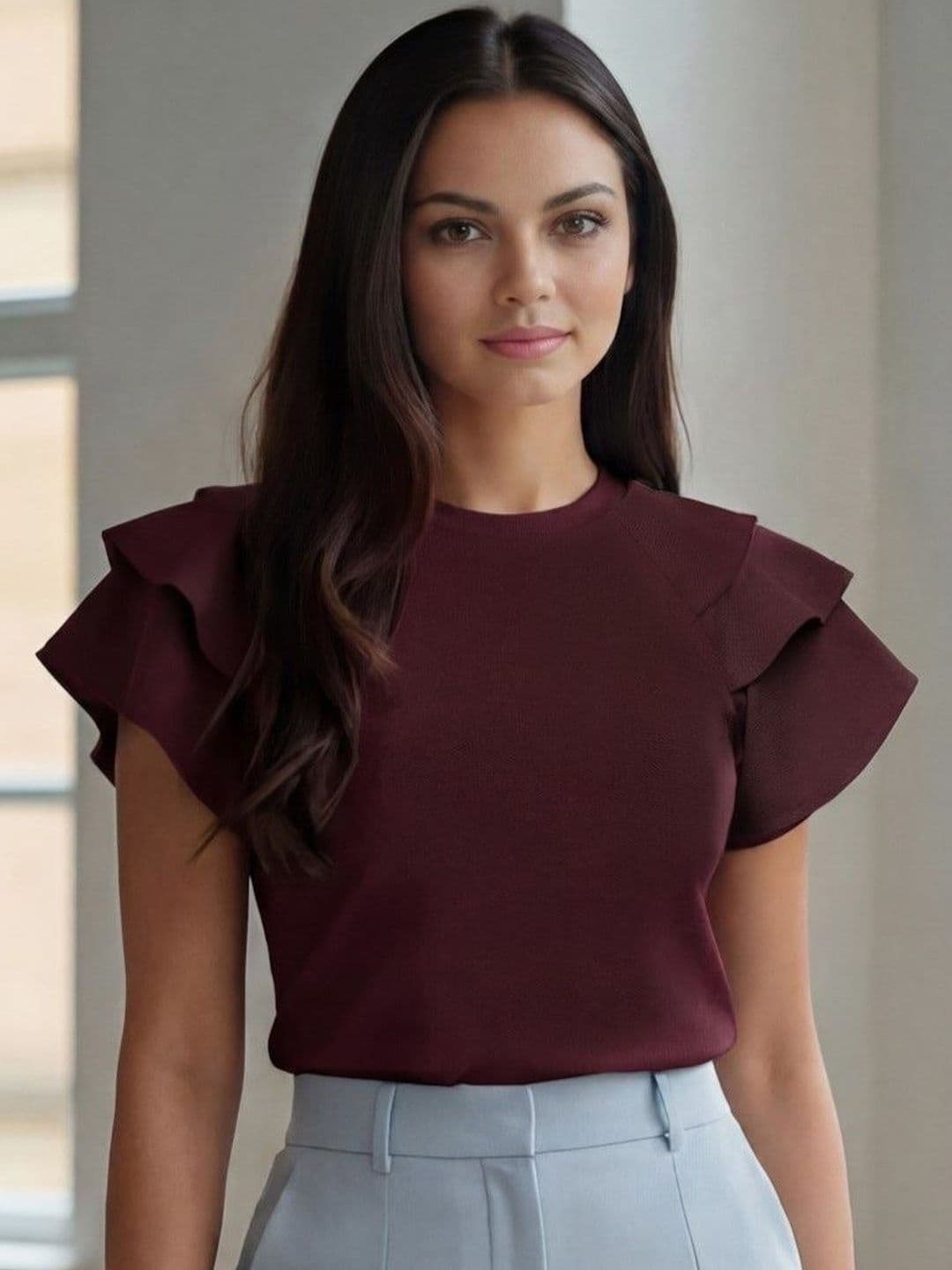 Layered Sleeves Casual Top Style Quotient Flutter Sleeve Ruffles Top