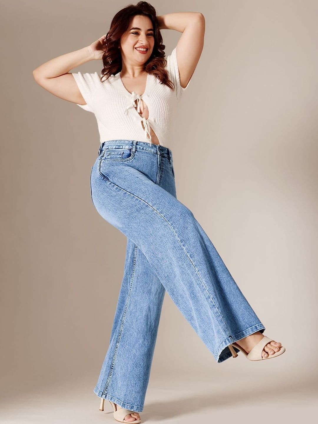 Miss Chase A+ Miss Chase A+ Plus Size Women Wide-Leg High Rise Regular Length Stretchable Denim Jeans