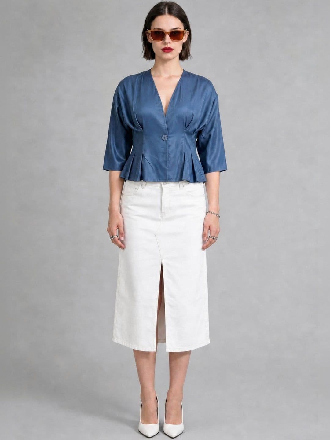 Top Solid Virgio Cotton Pleated Wrap Peplum Top