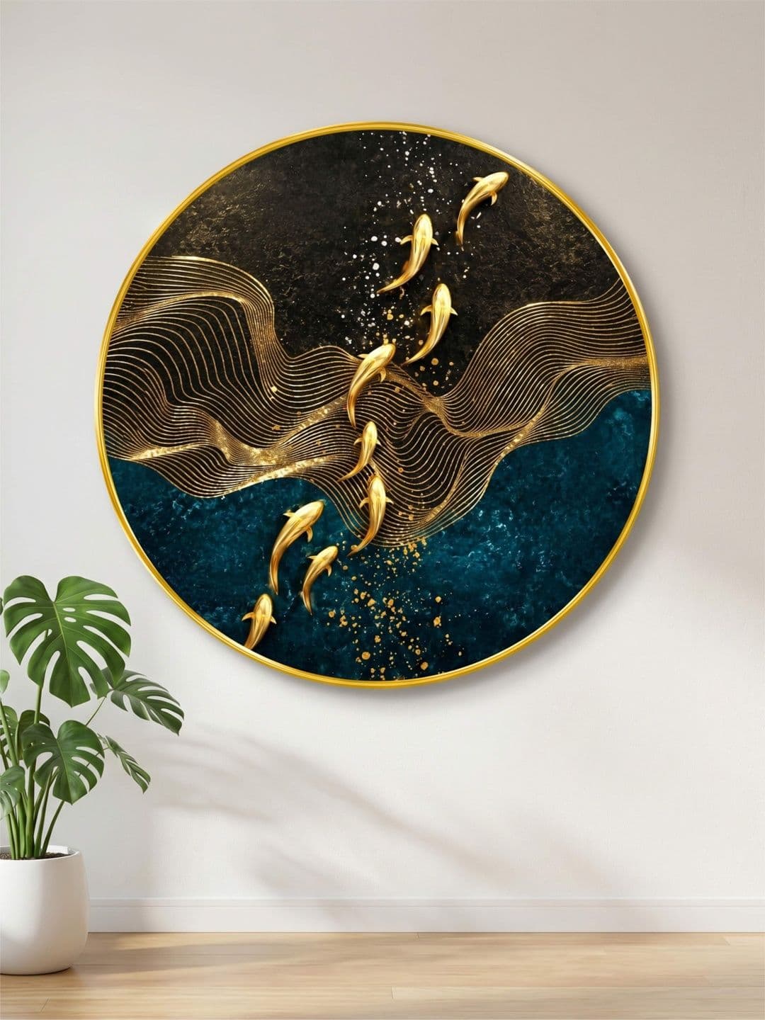 SAF SAF Multicoloured MDF Golden Fish Wall Painting