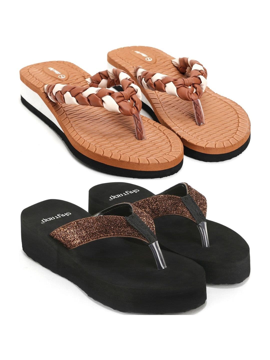 Skytrap Skytrap Women Pack Of 2 Colourblocked Thong Flip-Flops