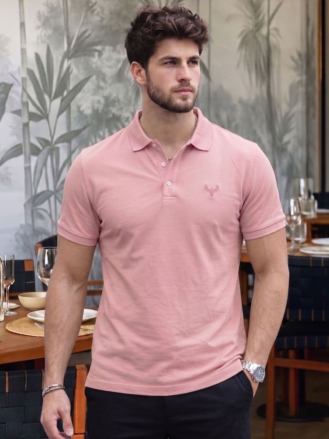 Utopium Utopium Men Brand Logo Polo Collar T-shirt