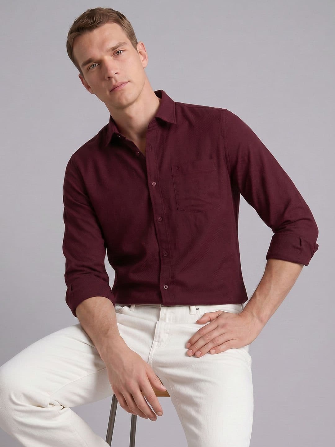 Textured Cotton Casual Shirt Blackberrys Textured Pure Cotton Casual Shirt