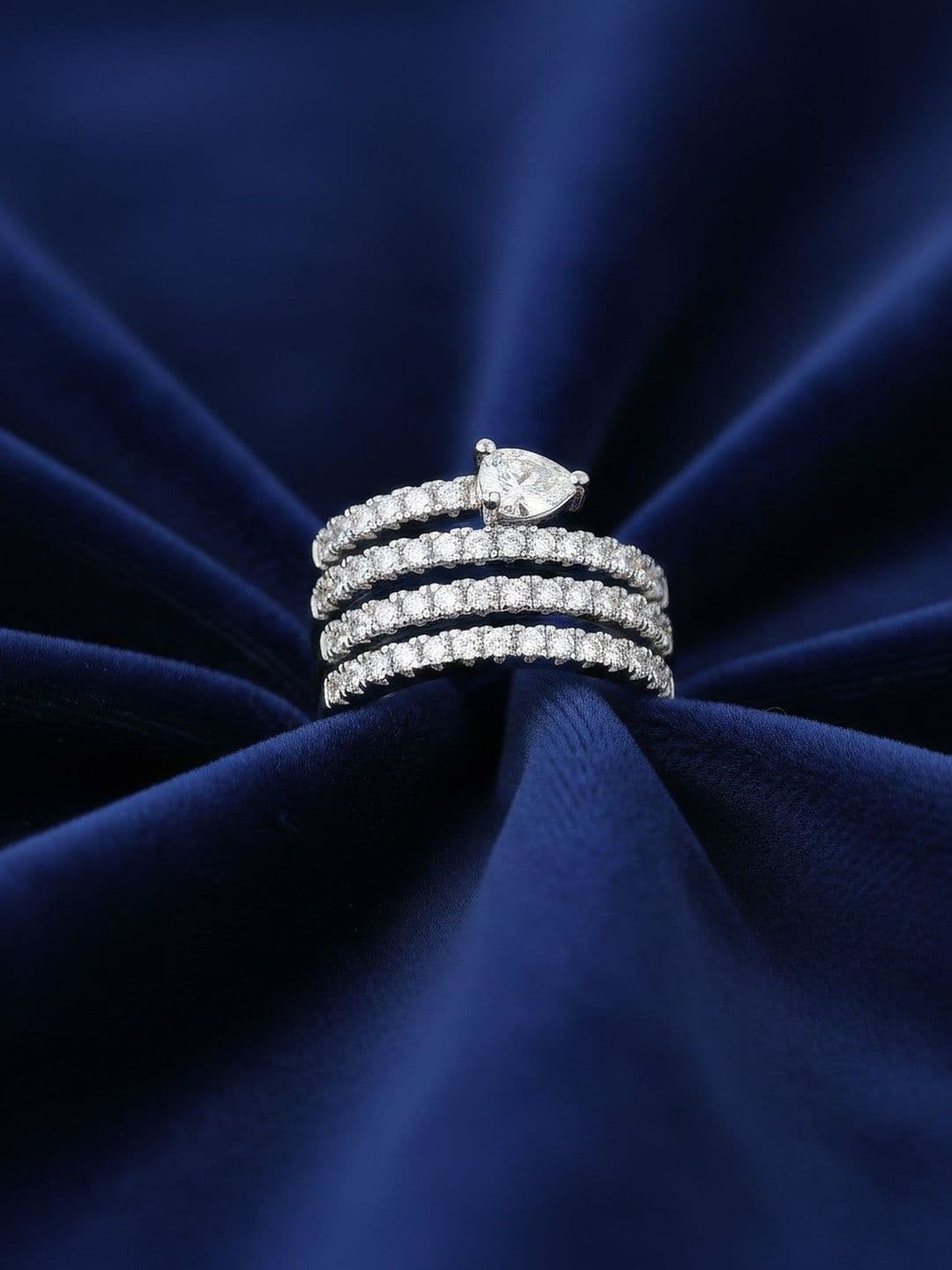 Ring Yellow Chimes Silver-Plated American Diamond-Studded Finger Ring