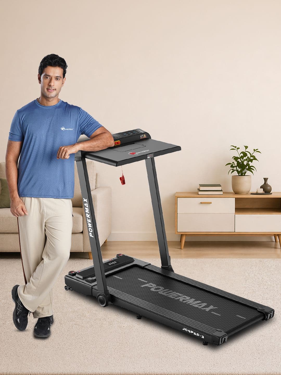 PowerMax Fitness PowerMax Fitness JogPad-3 Motorised 2 in 1 Treadmill with Wristband Remote Controller