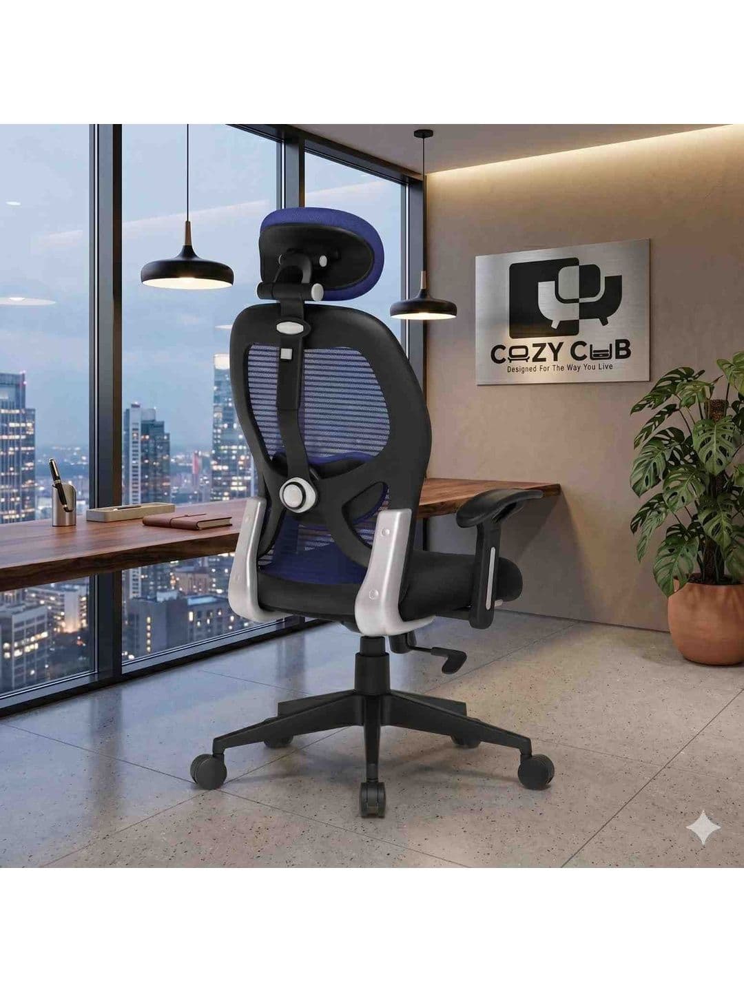 COZY CUB COZY CUB Blue & Black Adjustable Seat Height Study Arm Chair