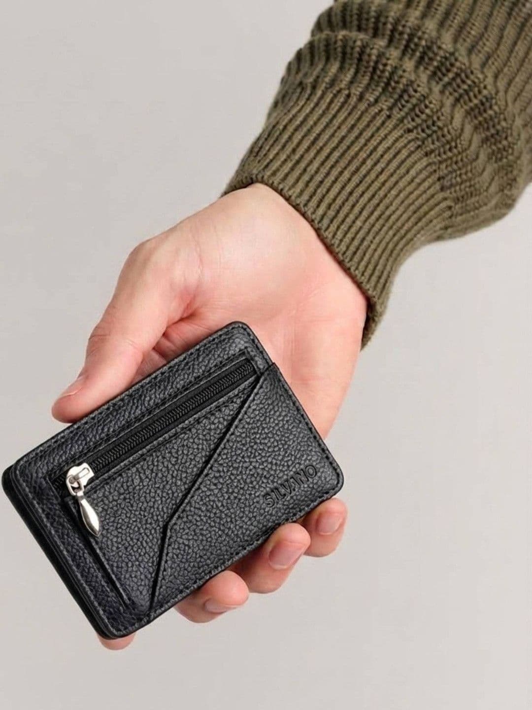 Silvano Silvano Men Textured Leather Card Holder